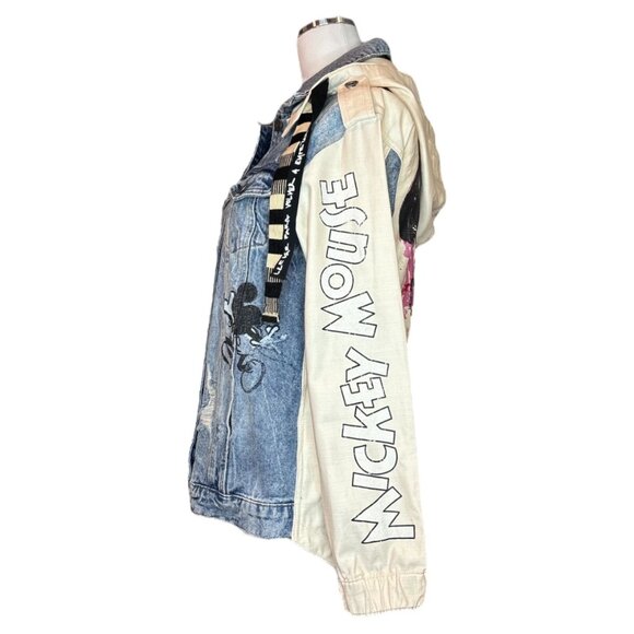 Desigual Disney Mickey Mouse Jean Jacket XS Patchwork Paint Splatter Streetwear - Picture 5 of 16